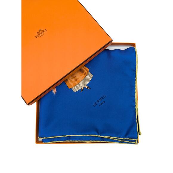 Authentic Hermes Blue Paris Modiste Silk Scarf 90cm - Picture 2 of 10